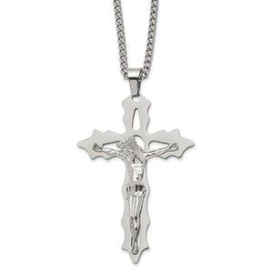 Chisel Stainless Steel Cutout Crucifix Pendant on a 24 inch Curb Chain Necklace